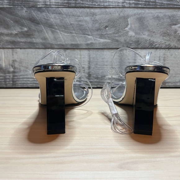 GOOD AMERICAN NWOB CINDER F*ING RELLA CLEAR STRAPPY WEDGE - Picture 8 of 11